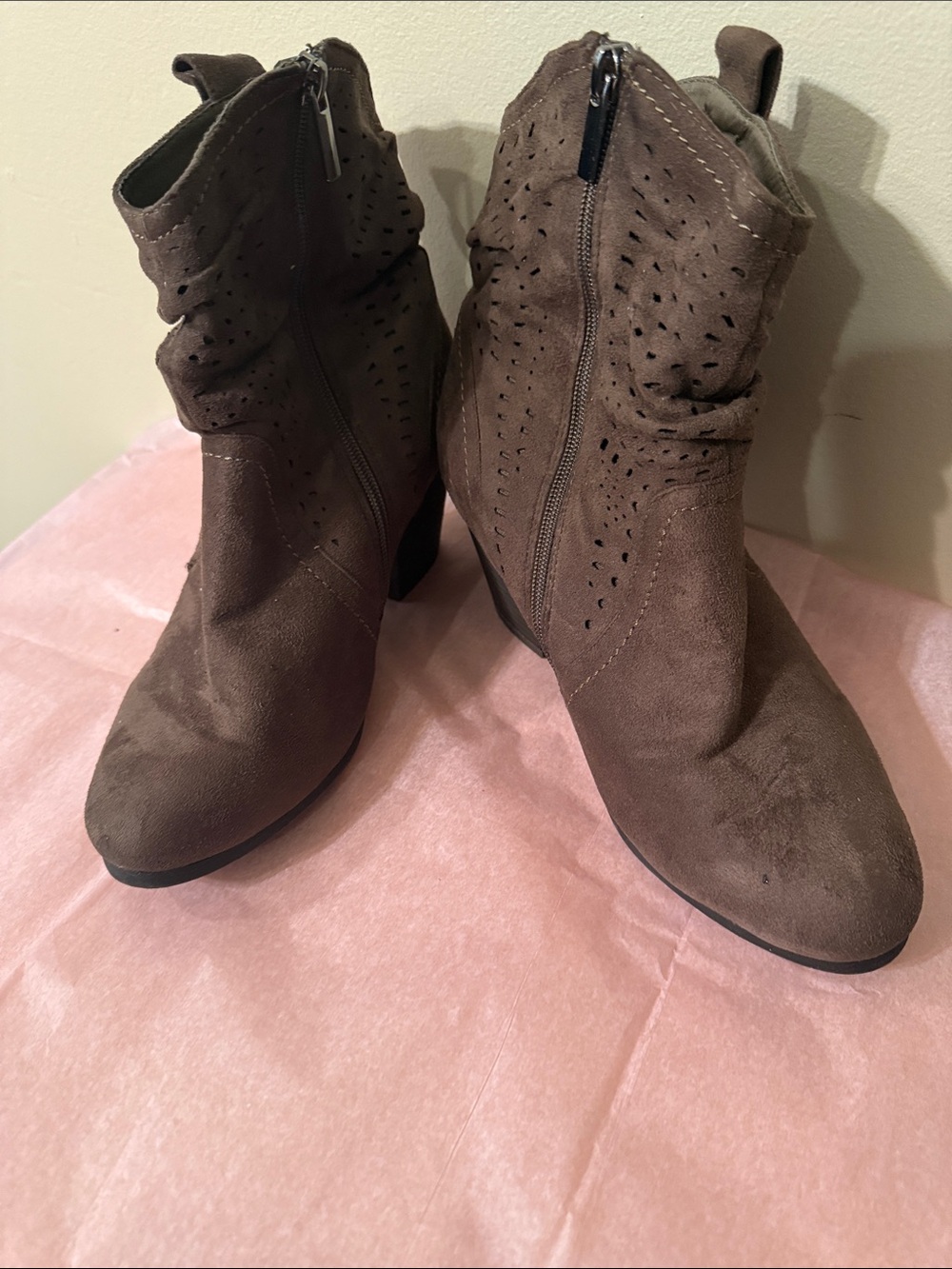Women's Brown Suede Ankle Booties with Side Zip